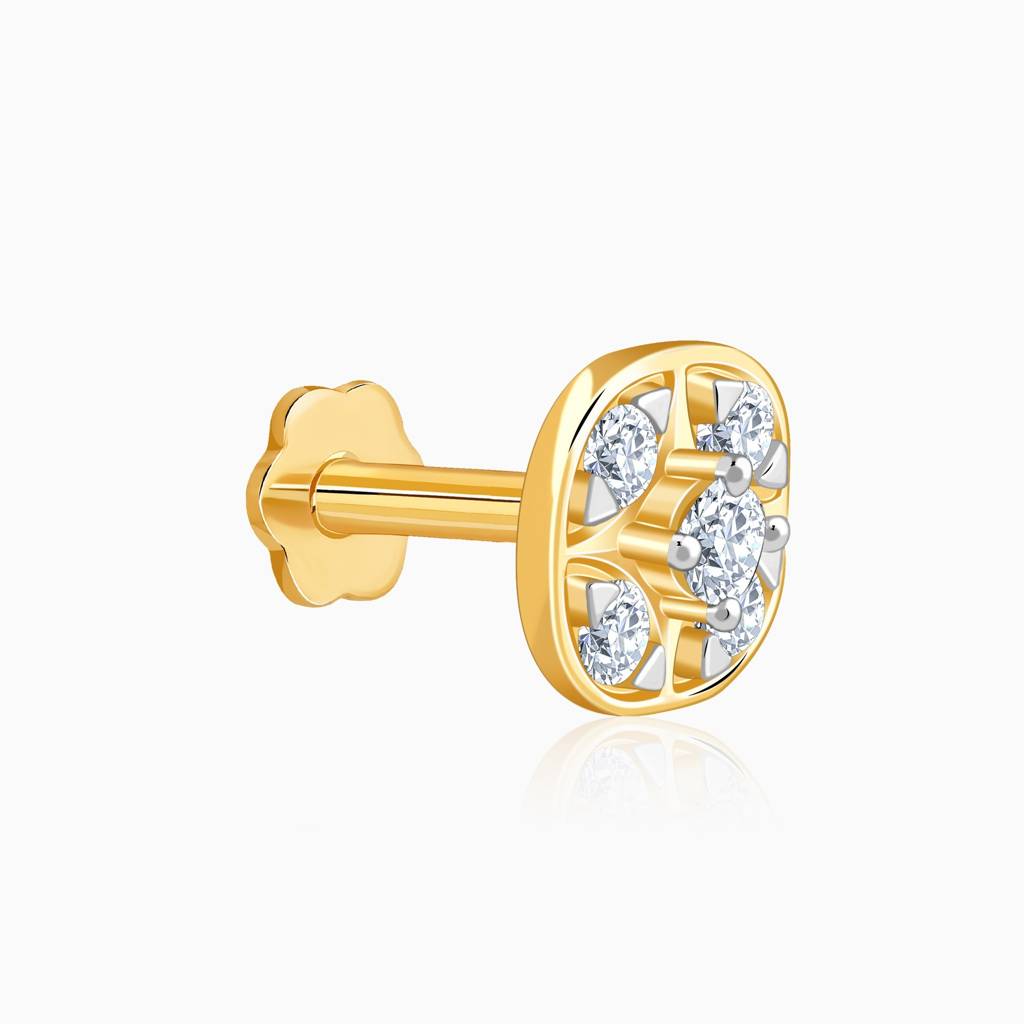 18K Gold Quartet Glow Lab Grown Diamond Nose Pin|With Certificate Of Authenticity & Bis-Hallmarked Gold Jewellery : GDLNP0157