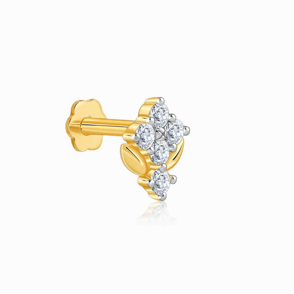 18K Gold Glow Vine Lab Grown Diamond Nosepin|With Certificate Of Authenticity & Bis-Hallmarked Gold Jewellery : GDLNP0162