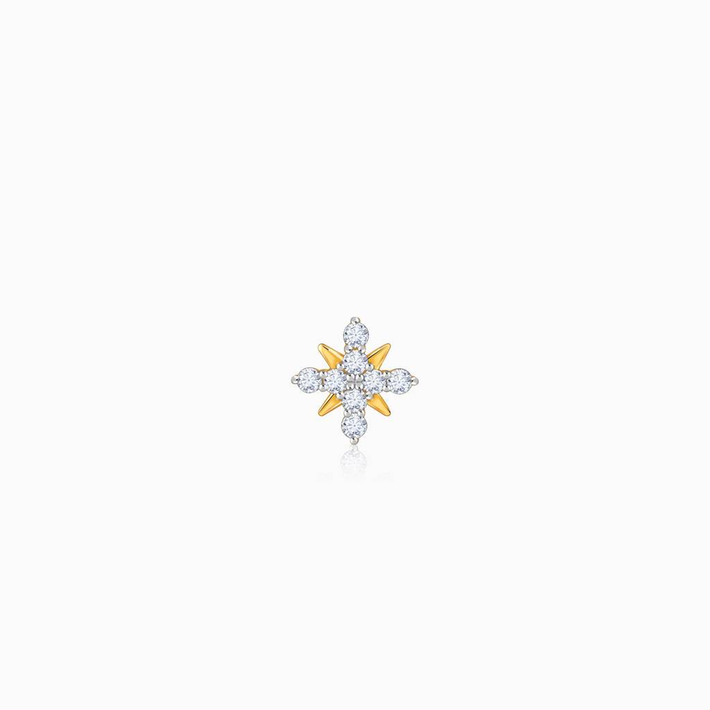 18K Gold Bold Slash Lab Grown Diamond Nosepin|With Certificate Of Authenticity & Bis-Hallmarked Gold Jewellery : GDLNP0163