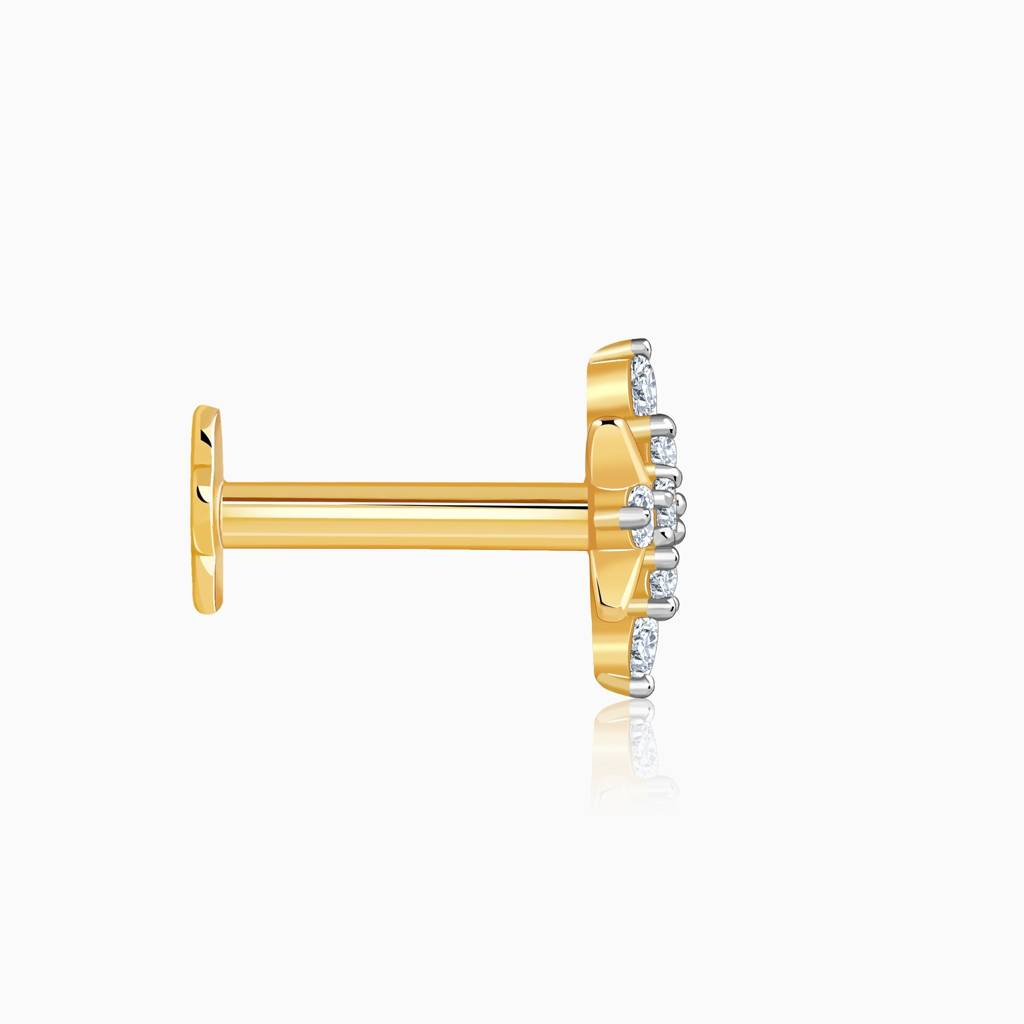 18K Gold Bold Slash Lab Grown Diamond Nosepin|With Certificate Of Authenticity & Bis-Hallmarked Gold Jewellery : GDLNP0163
