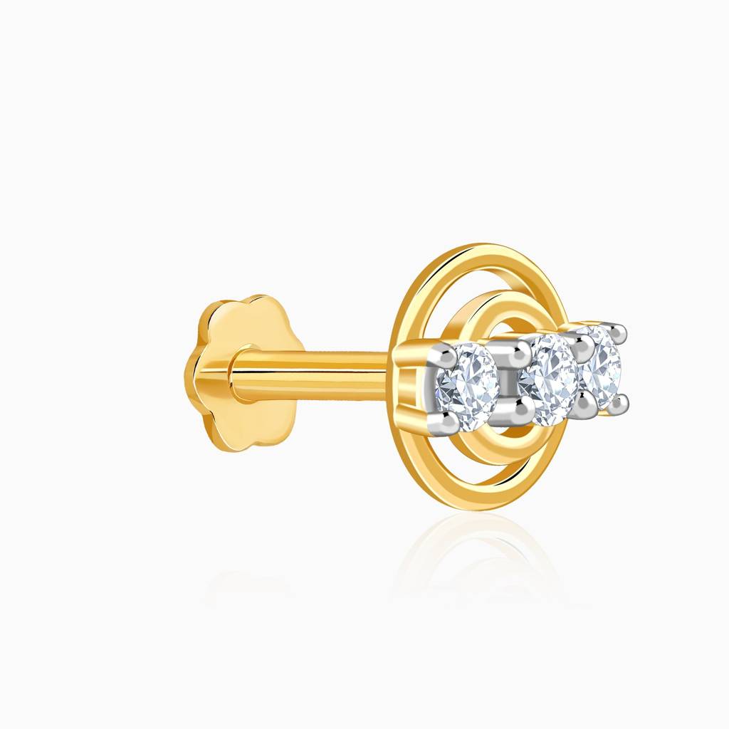 18K Gold Triple Gleam Lab Grown Diamond Nosepin|With Certificate Of Authenticity & Bis-Hallmarked Gold Jewellery : GDLNP0164