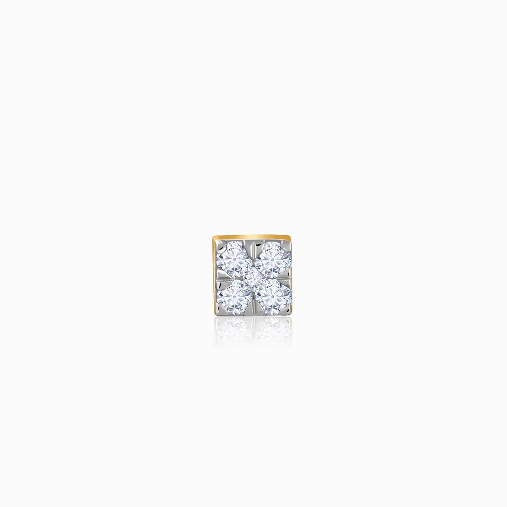 18K Gold Glittering Cube Lab Grown Diamond Nose Pin|With Certificate Of Authenticity & Bis-Hallmarked Gold Jewellery : GDLNP0174