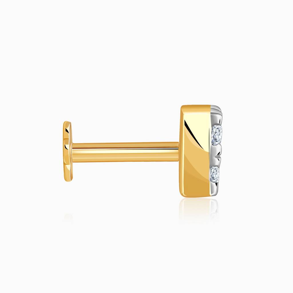 18K Gold Glittering Cube Lab Grown Diamond Nose Pin|With Certificate Of Authenticity & Bis-Hallmarked Gold Jewellery : GDLNP0174