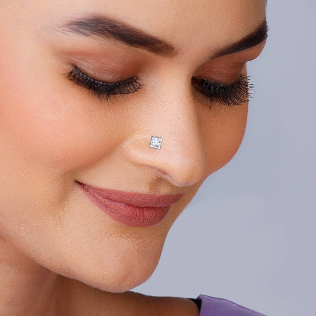 14K Gold Solitaire Diamond Nose Pin|With Certificate Of Authenticity & Bis-Hallmarked Gold Jewellery : GDLNP051
