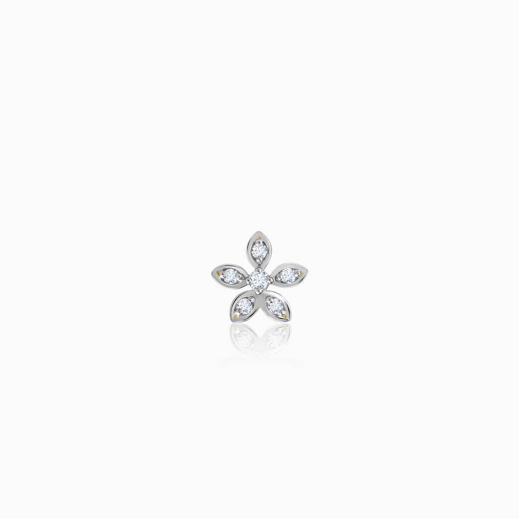 18K Gold Shinning Floral Diamond Nose Pin|With Certificate Of Authenticity & Bis-Hallmarked Gold Jewellery : GDLNP076