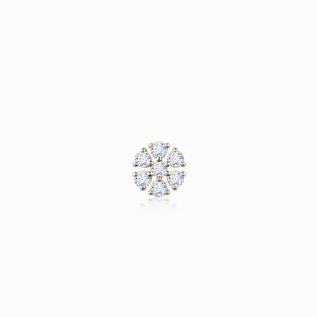 18K Gold Circular Shine Diamond Nose Pin|With Certificate Of Authenticity & Bis-Hallmarked Gold Jewellery : GDLNP078