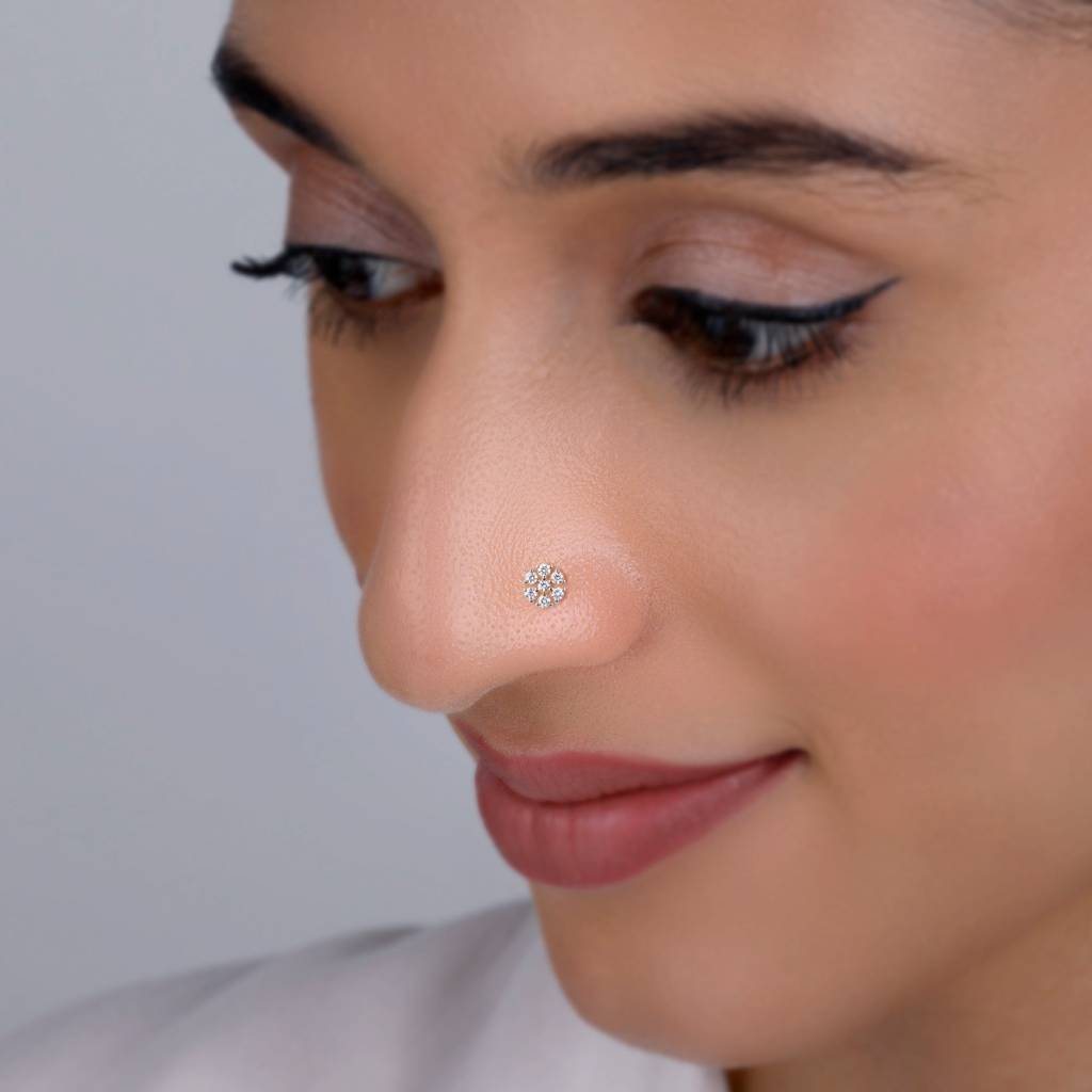 18K Gold Circular Shine Diamond Nose Pin|With Certificate Of Authenticity & Bis-Hallmarked Gold Jewellery : GDLNP078