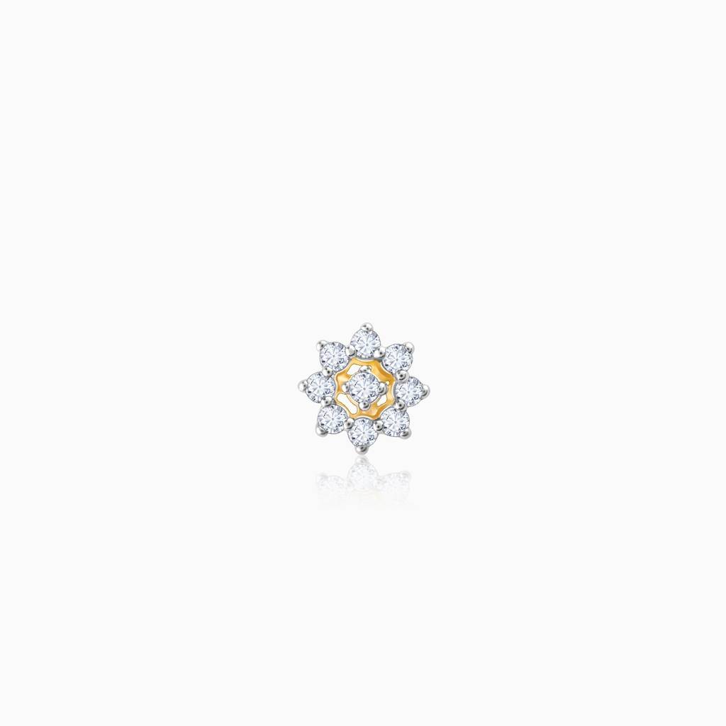 18K Gold Blomst Diamond Nose Pin|With Certificate Of Authenticity & Bis-Hallmarked Gold Jewellery : GDLNP081