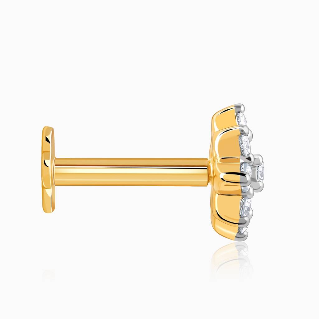 18K Gold Blomst Diamond Nose Pin|With Certificate Of Authenticity & Bis-Hallmarked Gold Jewellery : GDLNP081