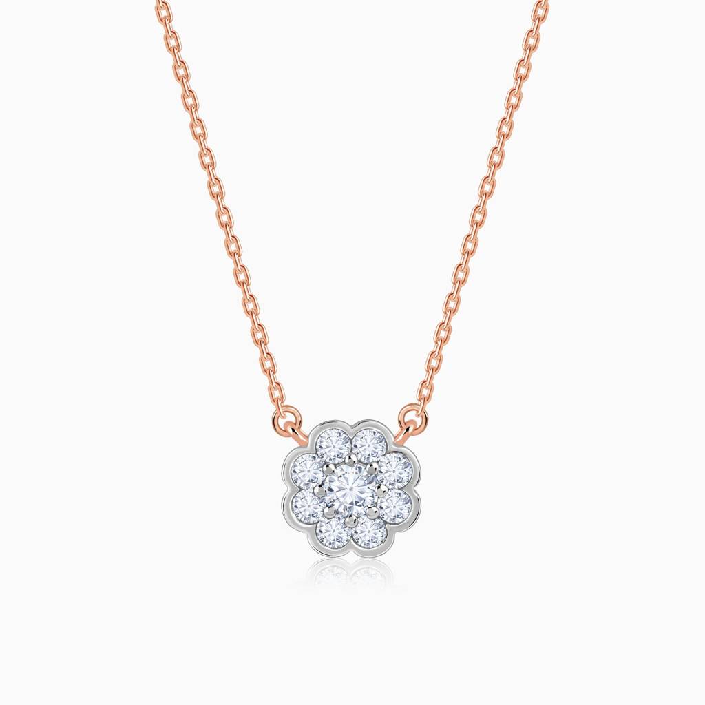 14K Rose Gold Blooming Flora Lab Grown Diamond Necklace|With Certificate Of Authenticity & Bis-Hallmarked Gold Jew : GDLPD0478