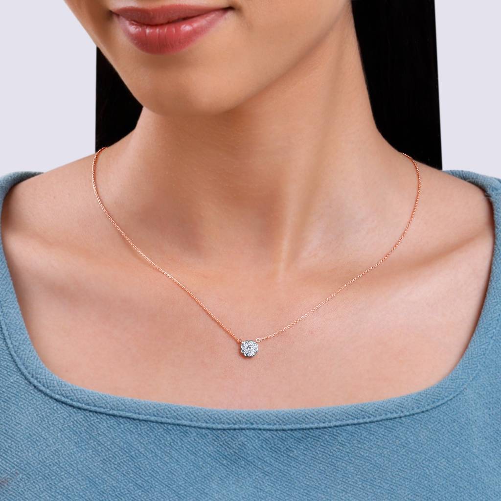 14K Rose Gold Blooming Flora Lab Grown Diamond Necklace|With Certificate Of Authenticity & Bis-Hallmarked Gold Jew : GDLPD0478