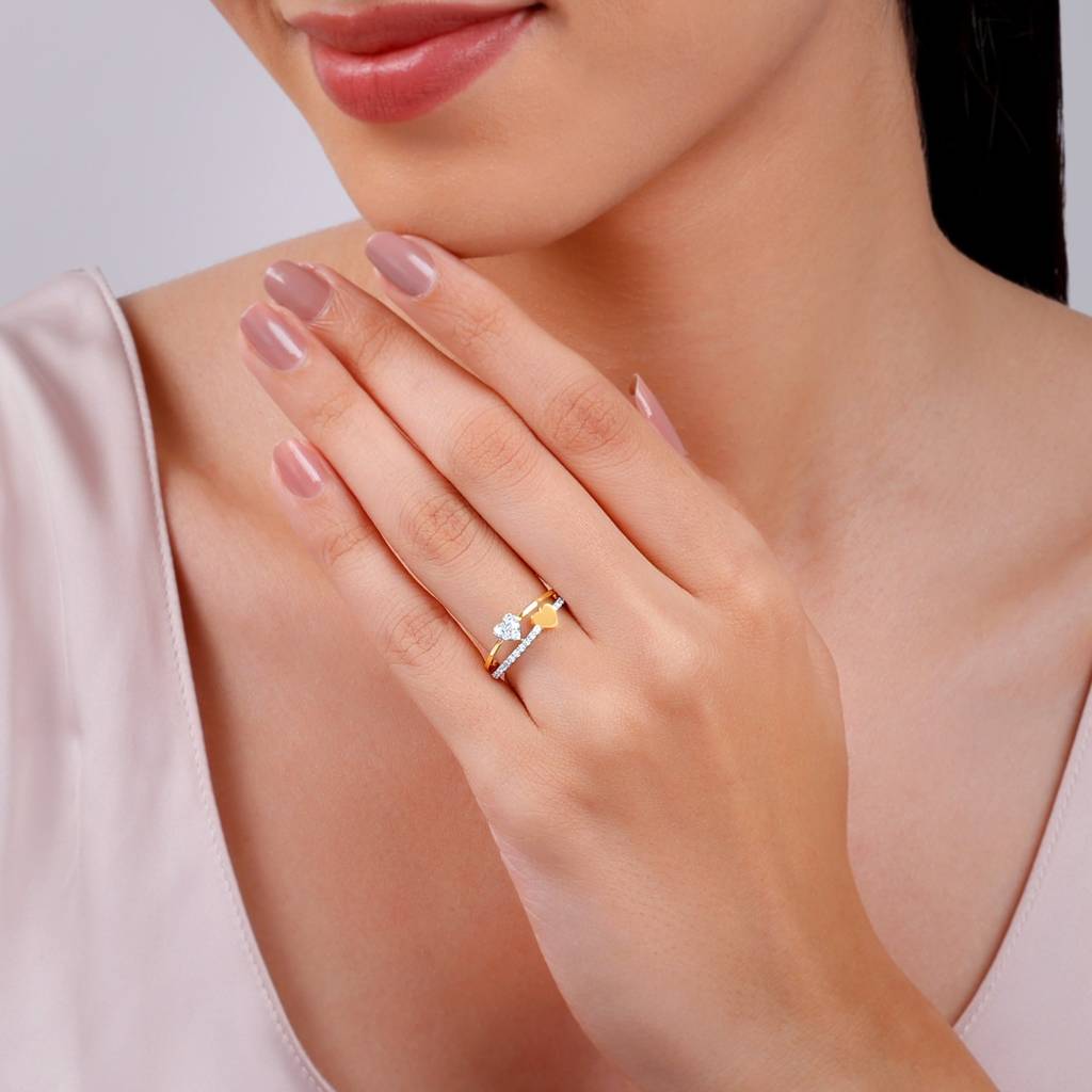 14K Gold Twin Hearts Lab Grown Diamond Ring|With Certificate Of Authenticity & Bis-Hallmarked Gold Jewellery : GDLR01170