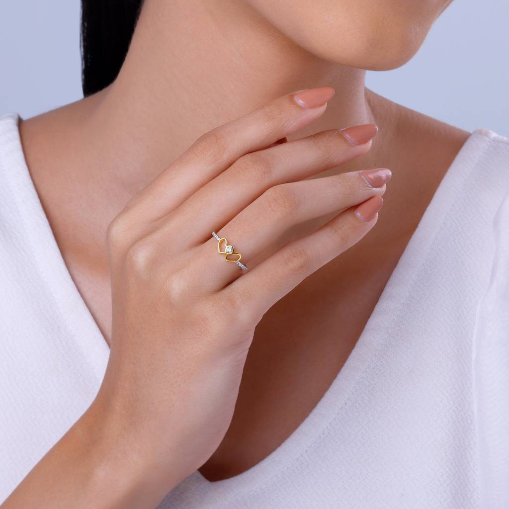 14K Gold Twin Hearts Diamond Ring|With Certificate Of Authenticity & Bis-Hallmarked Gold Jewellery : GDLR0448