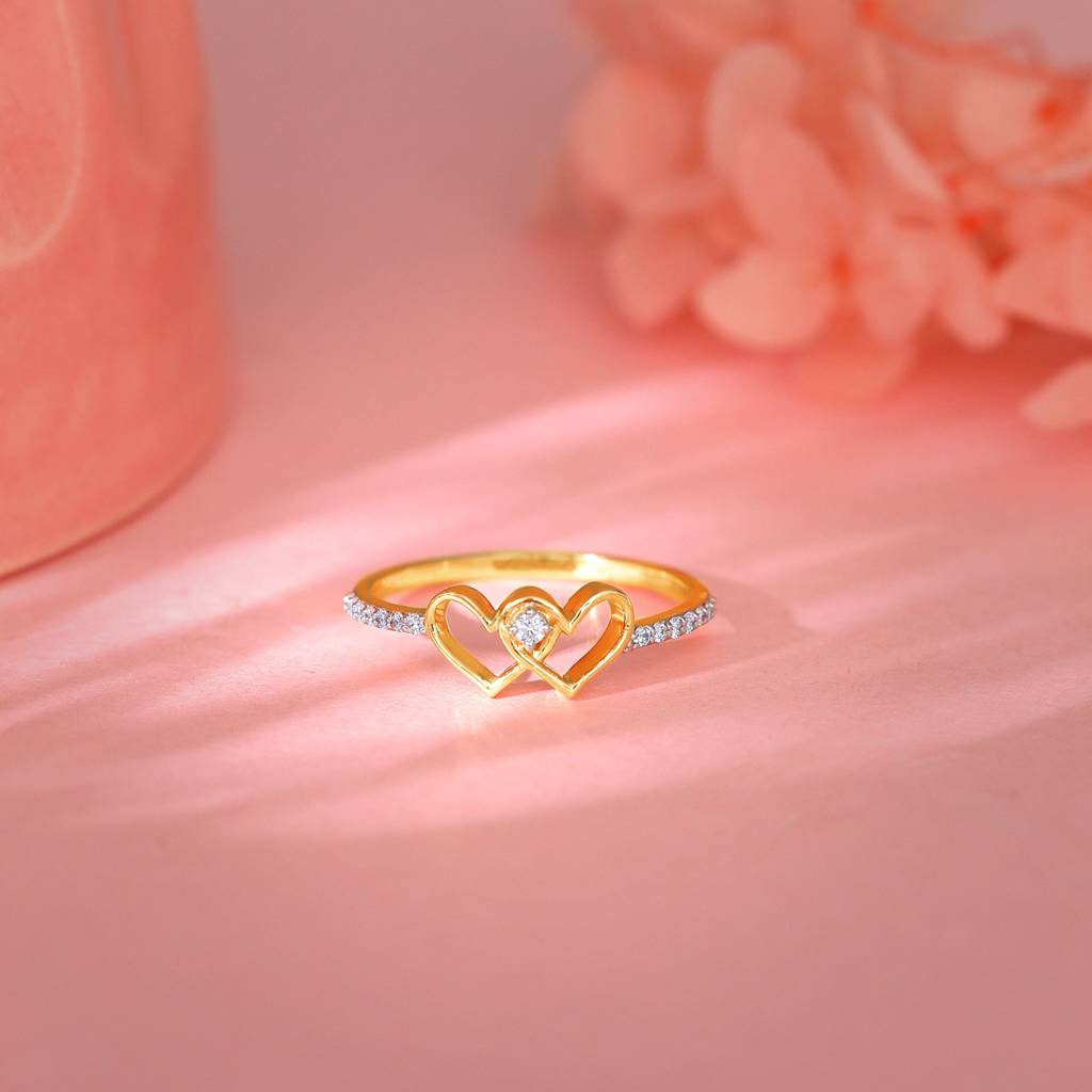 14K Gold Twin Hearts Diamond Ring|With Certificate Of Authenticity & Bis-Hallmarked Gold Jewellery : GDLR0448