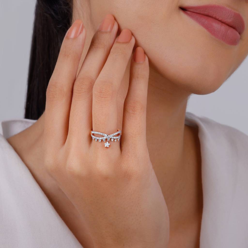 18K Rose Gold Party Floral Diamond Ring|With Certificate Of Authenticity & Bis-Hallmarked Gold Jewellery : GDLR0584
