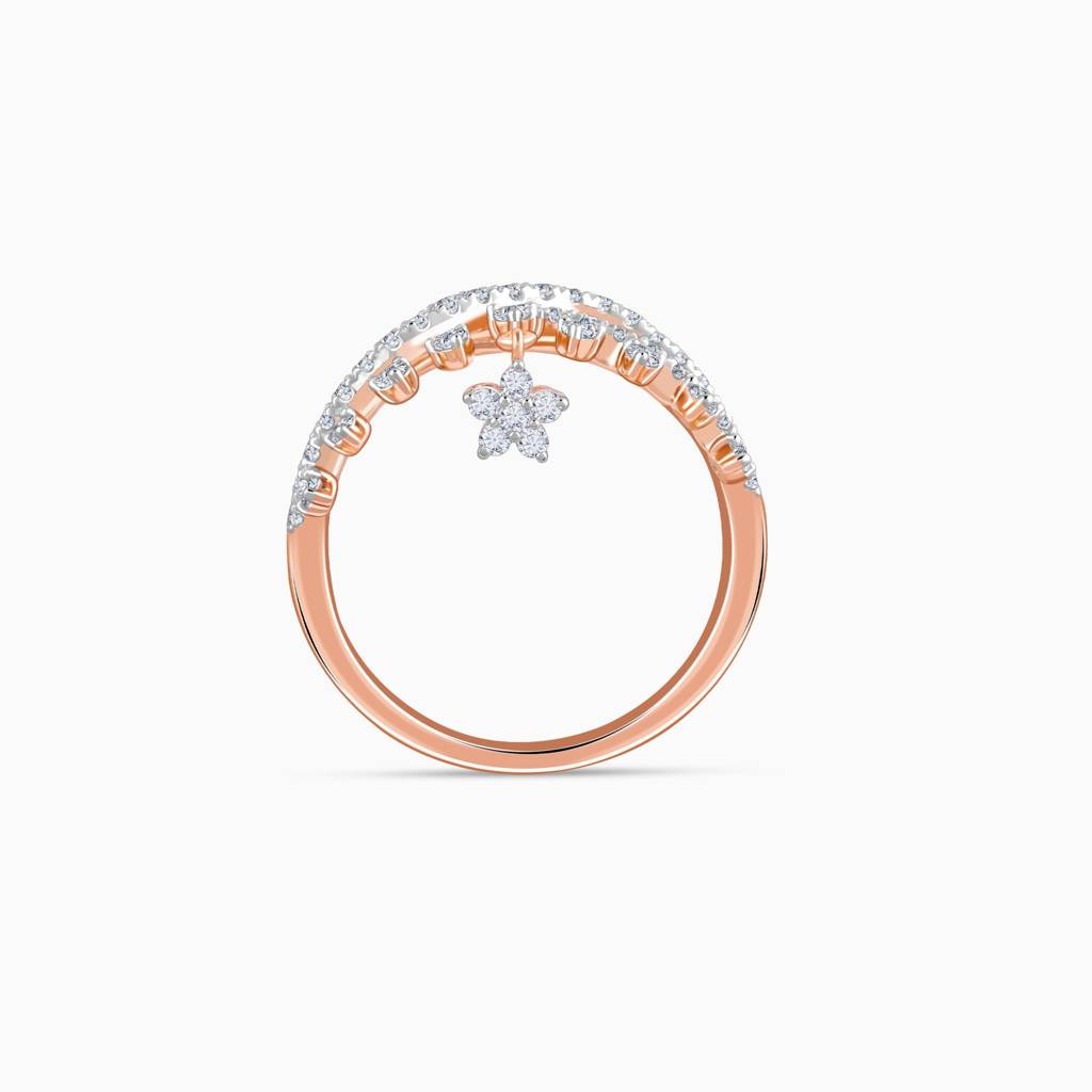18K Rose Gold Party Floral Diamond Ring|With Certificate Of Authenticity & Bis-Hallmarked Gold Jewellery : GDLR0584