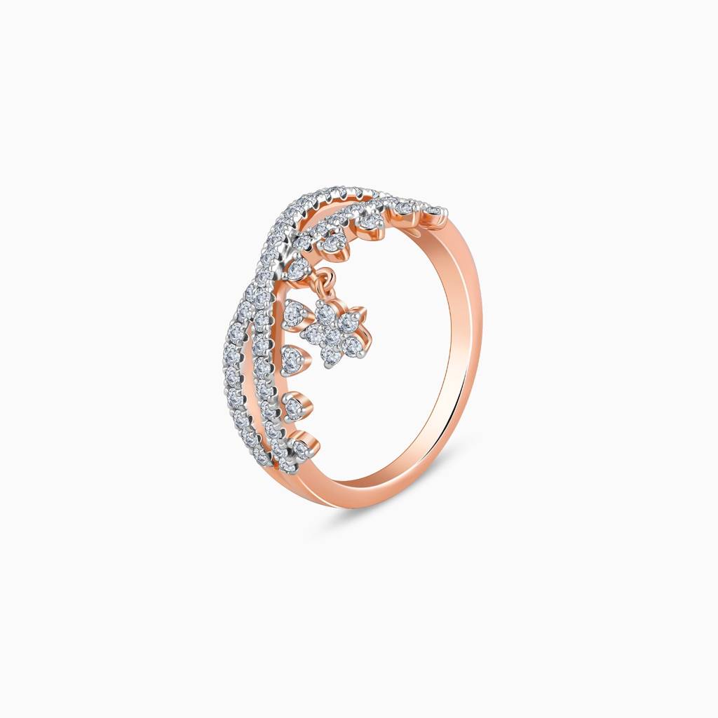 18K Rose Gold Party Floral Diamond Ring|With Certificate Of Authenticity & Bis-Hallmarked Gold Jewellery : GDLR0584