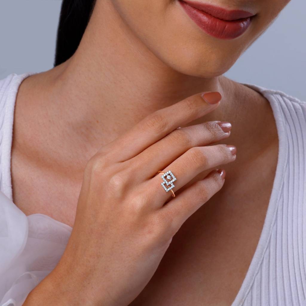 18K Rose Gold Fair And Square Lab Grown Diamond Ring|With Certificate Of Authenticity & Bis-Hallmarked Gold Jewellery : GDLR0618