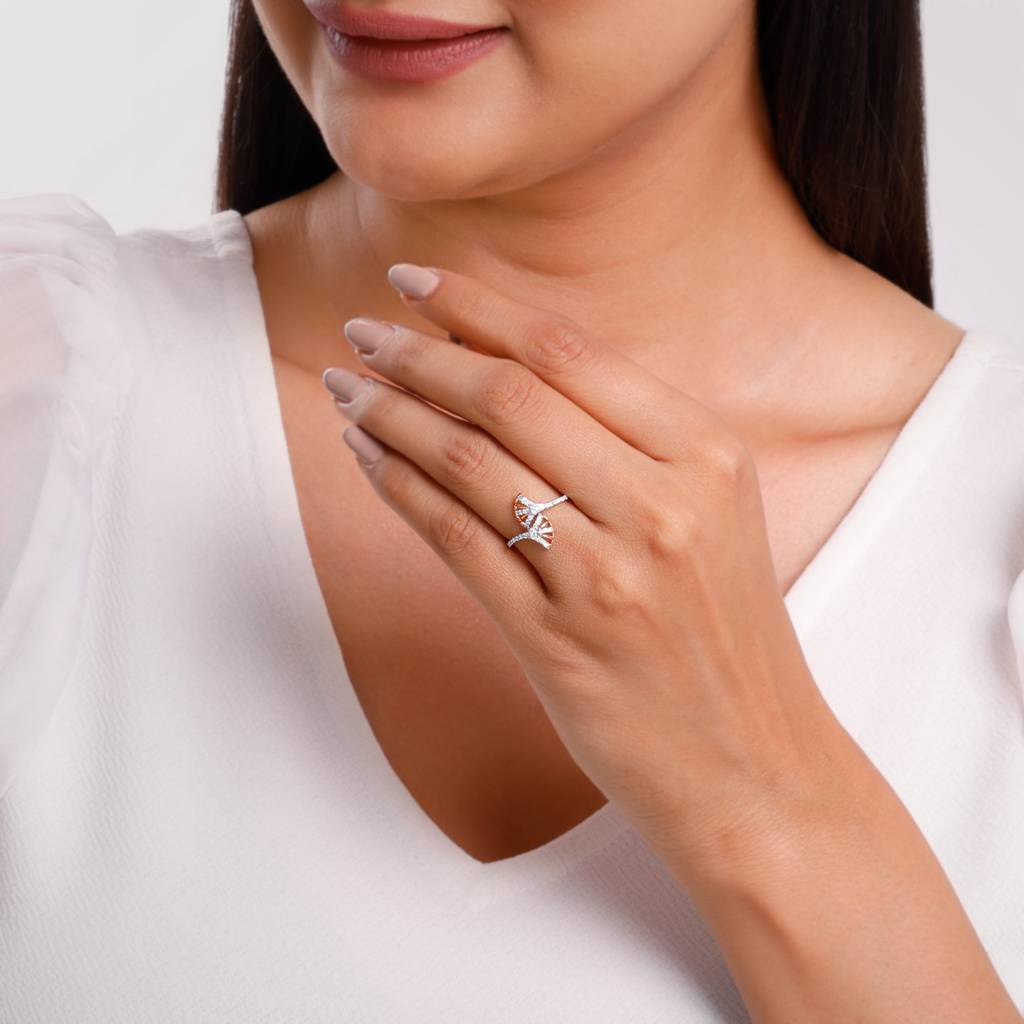 14K Rose Gold Divine Duet Lab Grown Diamond Ring|With Certificate Of Authenticity & Bis-Hallmarked Gold Jewellery : GDLR0910