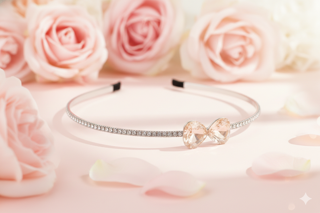 Bridal Teardrop Crystal Headband For Women Silver Rhinestone Wedding Tiara Hair Band Elegant Party Wear Designe : M4SK-T-PEACH