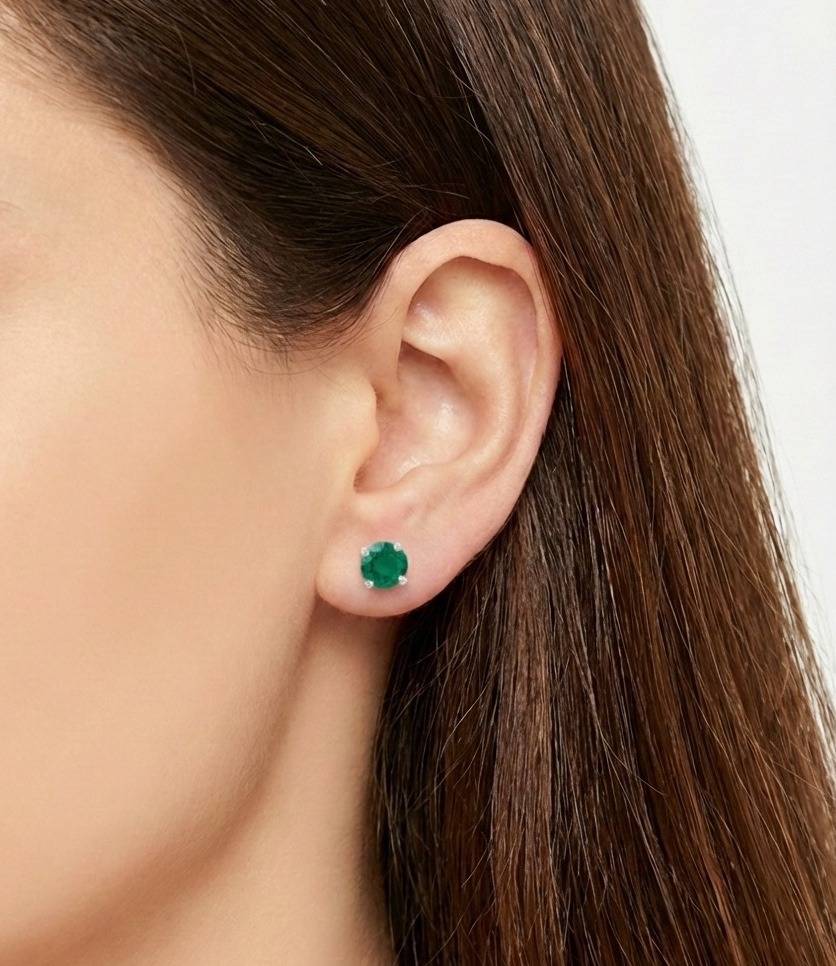 925 Pure Silver Solitaire Stud In Green Color With 18K Gold Plating : ESGGRN-15