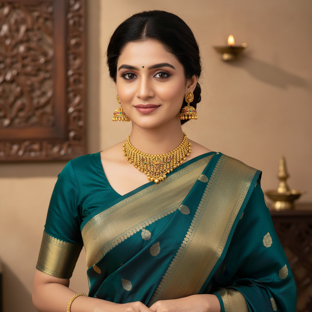 Divine Laxmi Temple Jewellery Choker Set | Antique Gold Plated Bridal Design : N-778