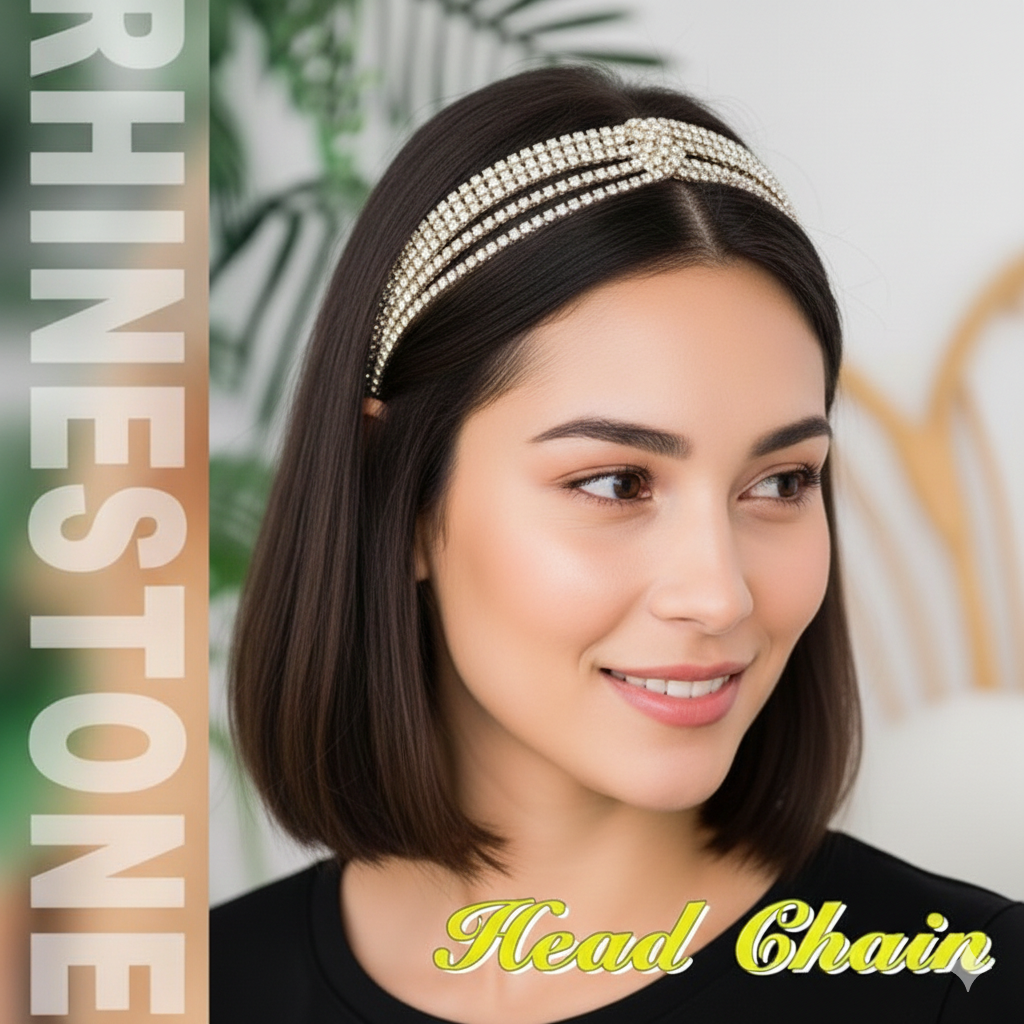 Multi Layer Crystal Bridal Headband For Women Elastic Rhinestone Wedding Forehead Hair Band Silver Party Wear De : M4SK-PT-SIL