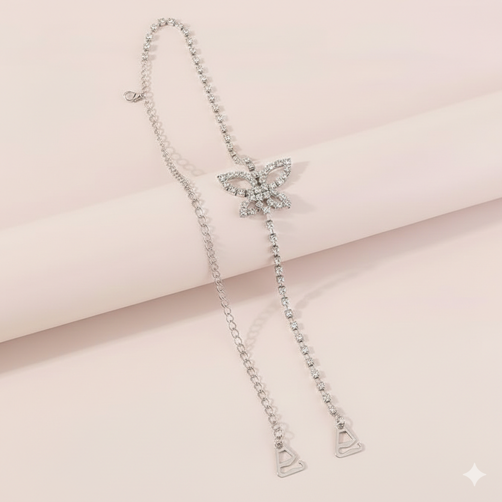 1Pc Butterfly Rhinestone Bra Straps, Decorative Crystal Butterfly Replacement Straps, Adjustable Detachable : M4SK-BTR-STP-1PC