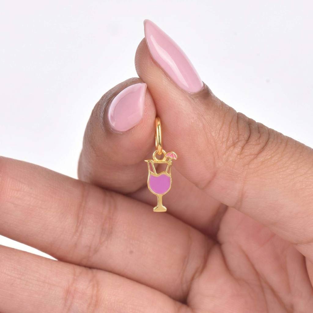 925 Sterling Silver Wine Glass Charm For Women | Jump Ring | Gift For Women And Girls | With Certificate Of Aut : ACC00189-YGP
