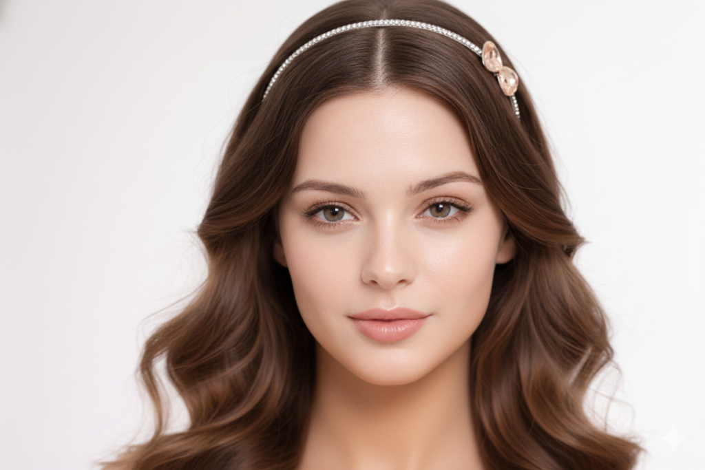 Bridal Teardrop Crystal Headband For Women Silver Rhinestone Wedding Tiara Hair Band Elegant Party Wear Designe : M4SK-T-PEACH