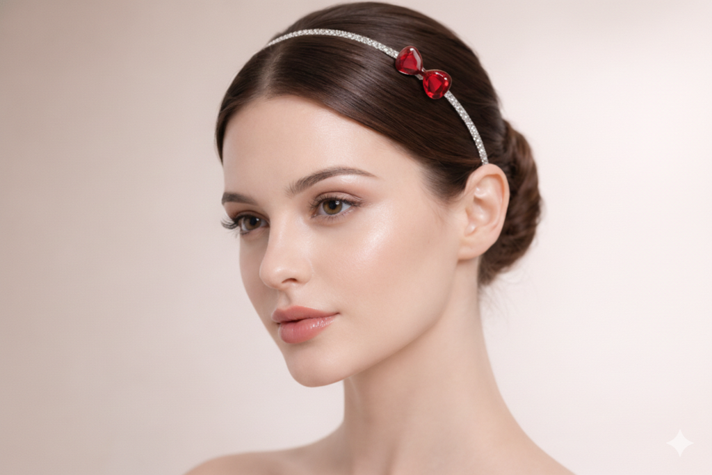 Bridal Teardrop Crystal Headband For Women Silver Rhinestone Wedding Tiara Hair Band Elegant Party Wear Desi : M4SK-T-RUBY-RED