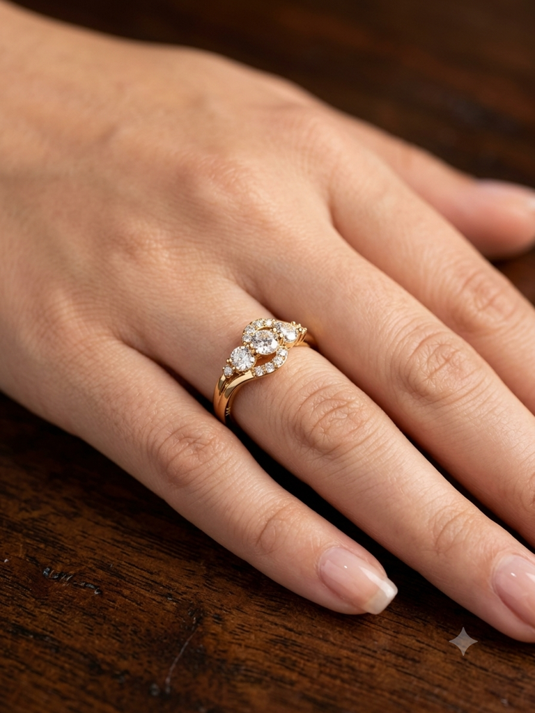 Classic Three-Stone Gold-Plated Cubic Zirconia Ring For Women | Elegant Engagement & Promise Ring : AST-RIN-0086
