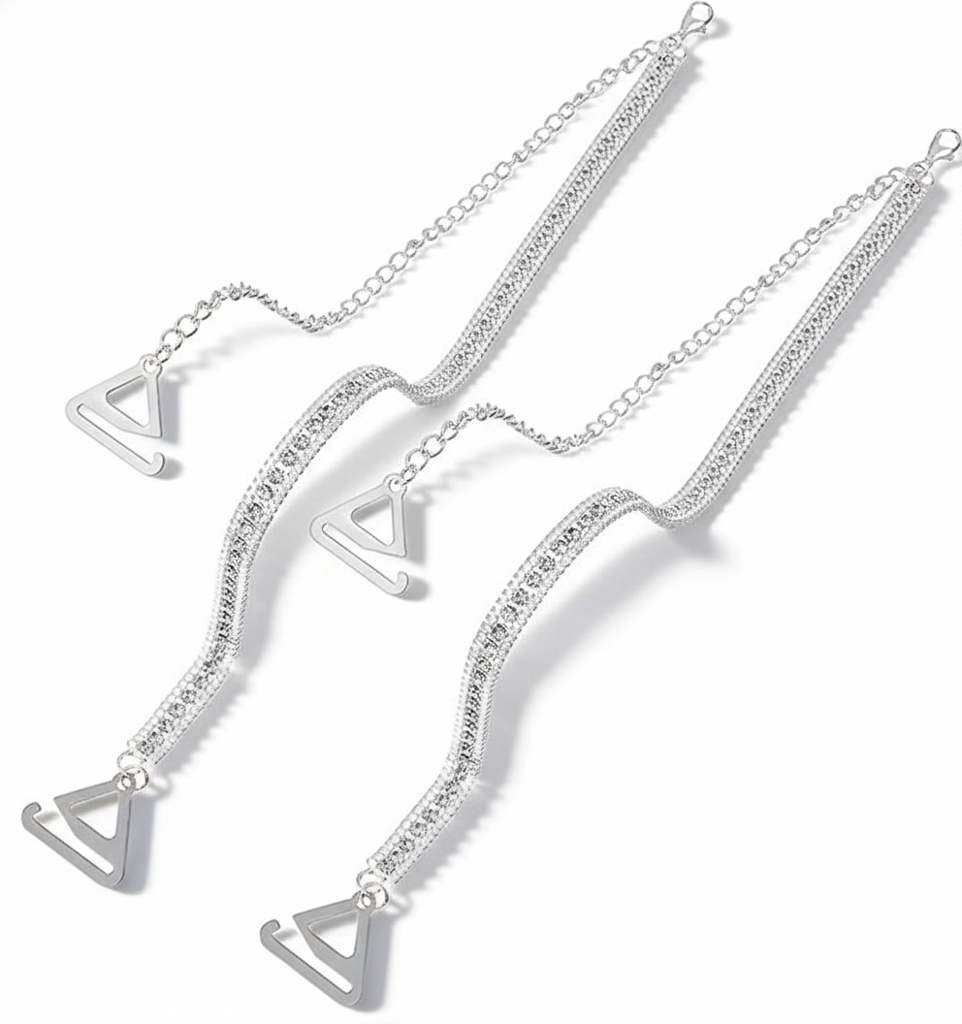 Silver Rhinestone Bra Straps - Sleek Crystal Diamond-Cut Replacement Straps For Women - Decorative Non-Sl : M4SK-CHAIN-STP-SIL