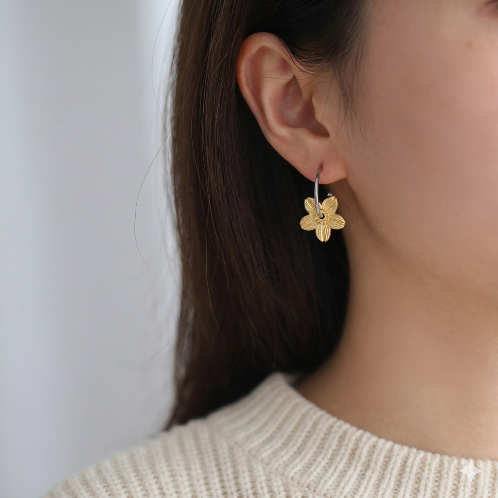 Daisy Duo Flower Hoop Earrings - Skin Safe, Playful Everyday Charm : 100516