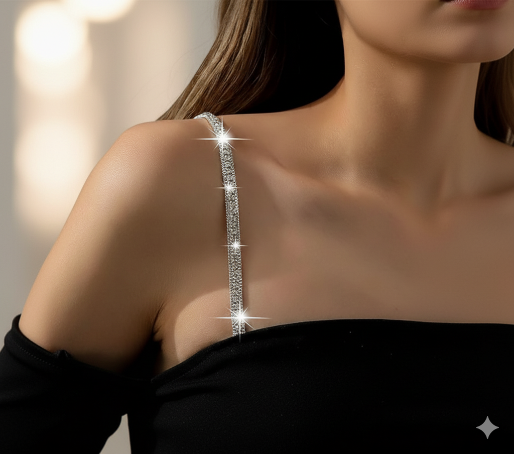 Silver Rhinestone Bra Straps - Sleek Crystal Diamond-Cut Replacement Straps For Women - Decorative Non-Sl : M4SK-CHAIN-STP-SIL