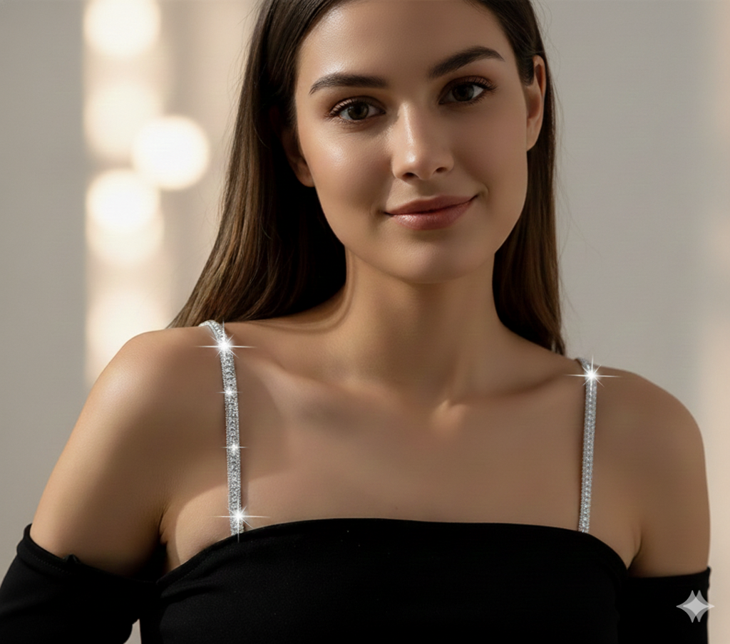 Silver Rhinestone Bra Straps - Sleek Crystal Diamond-Cut Replacement Straps For Women - Decorative Non-Sl : M4SK-CHAIN-STP-SIL