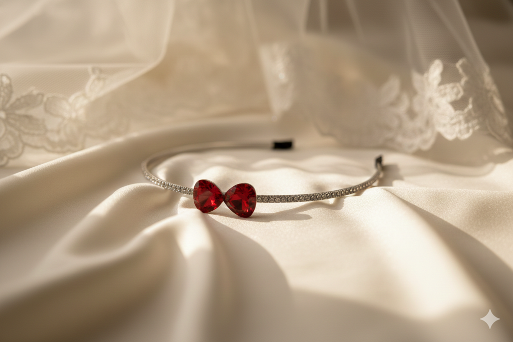Bridal Teardrop Crystal Headband For Women Silver Rhinestone Wedding Tiara Hair Band Elegant Party Wear Desi : M4SK-T-RUBY-RED