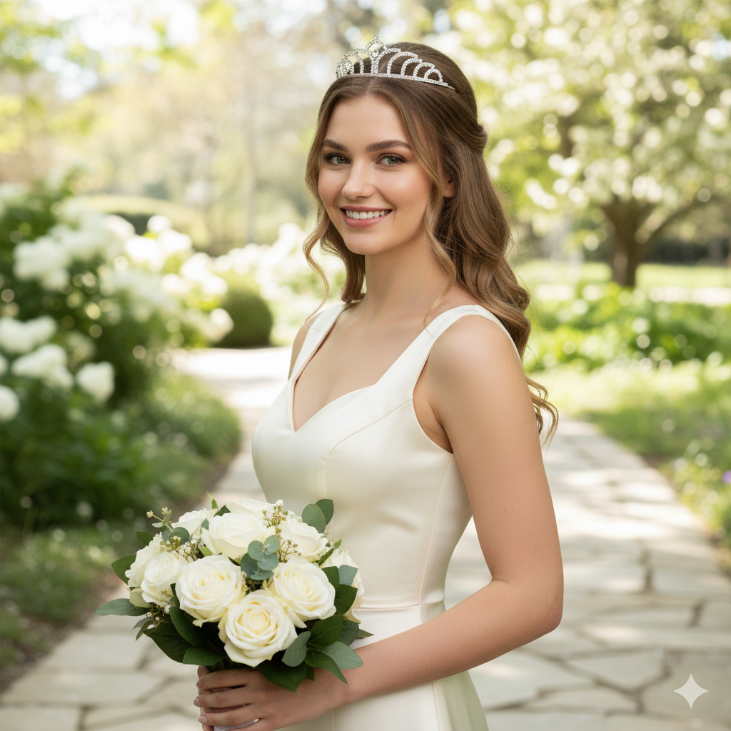 Silver Crystal Tiara For Women. Elegant Rhinestone Flower Crown Headband For Brides, Weddings, Prom & Pageants : M4SK-SMALL