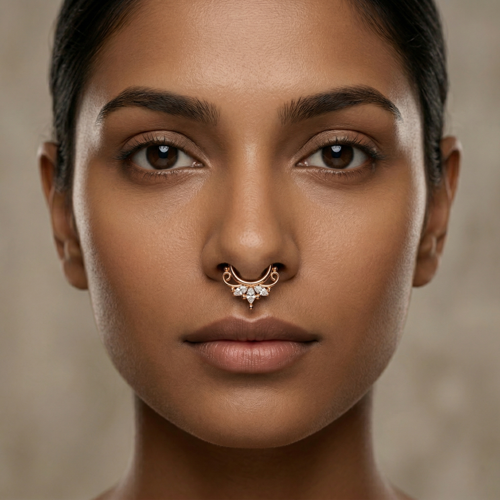 925 Sterling Silver Marquise Shape Moissanite Diamond Daith Piercing Septum Nose Ring : STE32