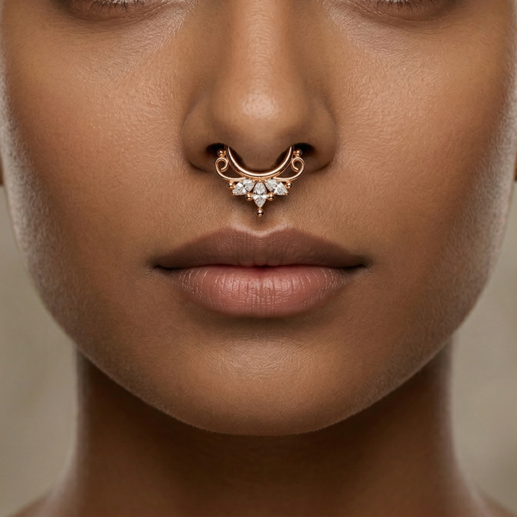 925 Sterling Silver Marquise Shape Moissanite Diamond Daith Piercing Septum Nose Ring : STE32