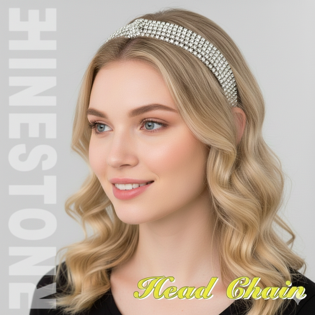 Multi Layer Crystal Bridal Headband For Women Elastic Rhinestone Wedding Forehead Hair Band Silver Party Wear De : M4SK-PT-SIL