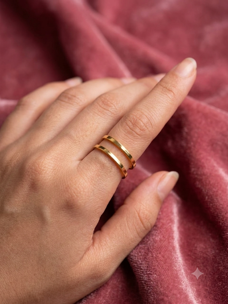 Minimalist Double Line Gold-Plated Adjustable Ring For Women | Open Cuff Stackable Ring : AST-RIN-0098