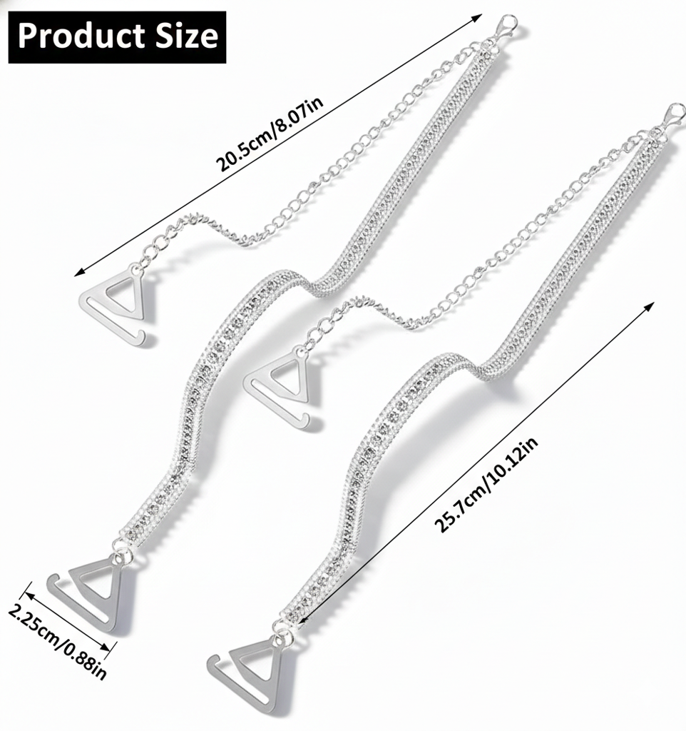 Silver Rhinestone Bra Straps - Sleek Crystal Diamond-Cut Replacement Straps For Women - Decorative Non-Sl : M4SK-CHAIN-STP-SIL