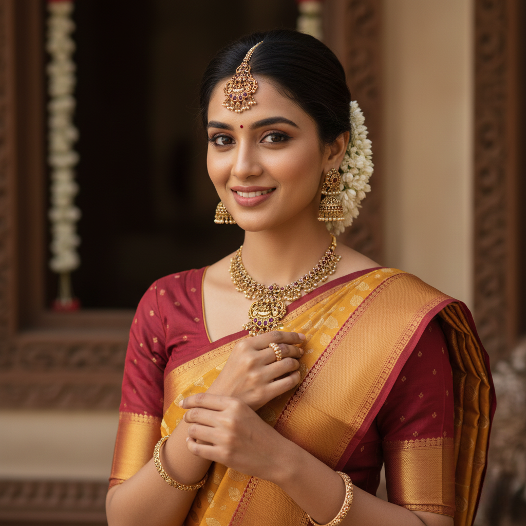 Vintage Charm Temple Jewellery Maang Tikka | Bridal Gold Plated Design : T-13