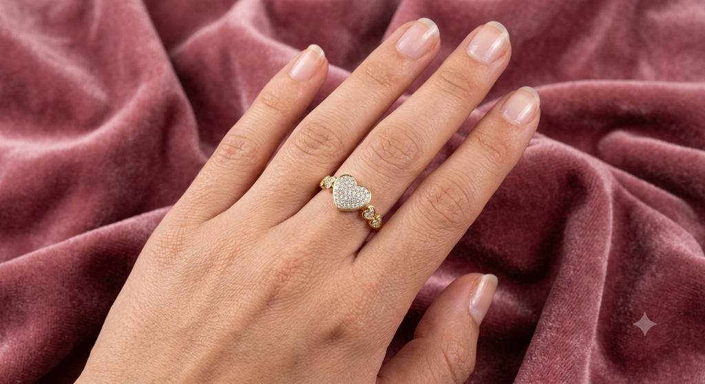Sparkling Heart Gold-Plated Cz Ring For Women | Romantic Heart Promise Ring | Elegant Love Band : AST-RIN-0113
