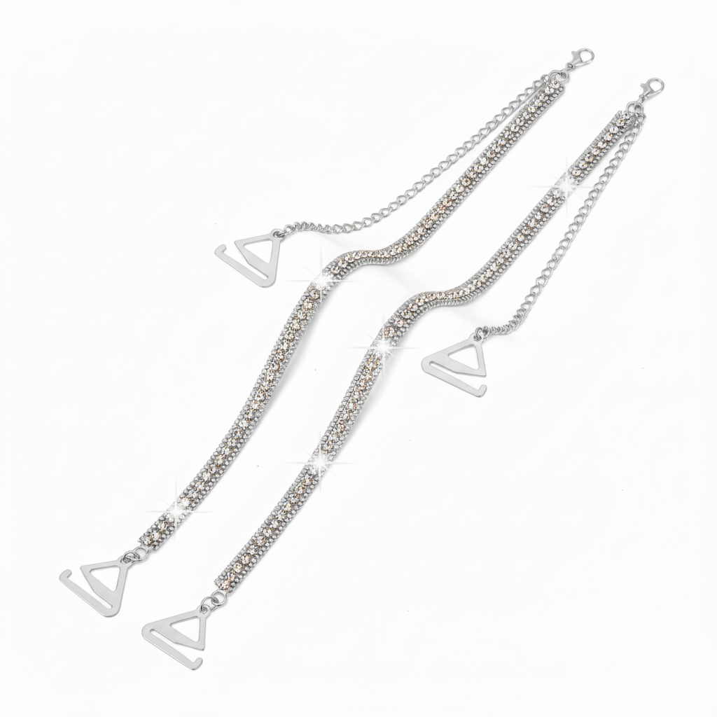 Silver Rhinestone Bra Straps - Sleek Crystal Diamond-Cut Replacement Straps For Women - Decorative Non-Sl : M4SK-CHAIN-STP-SIL