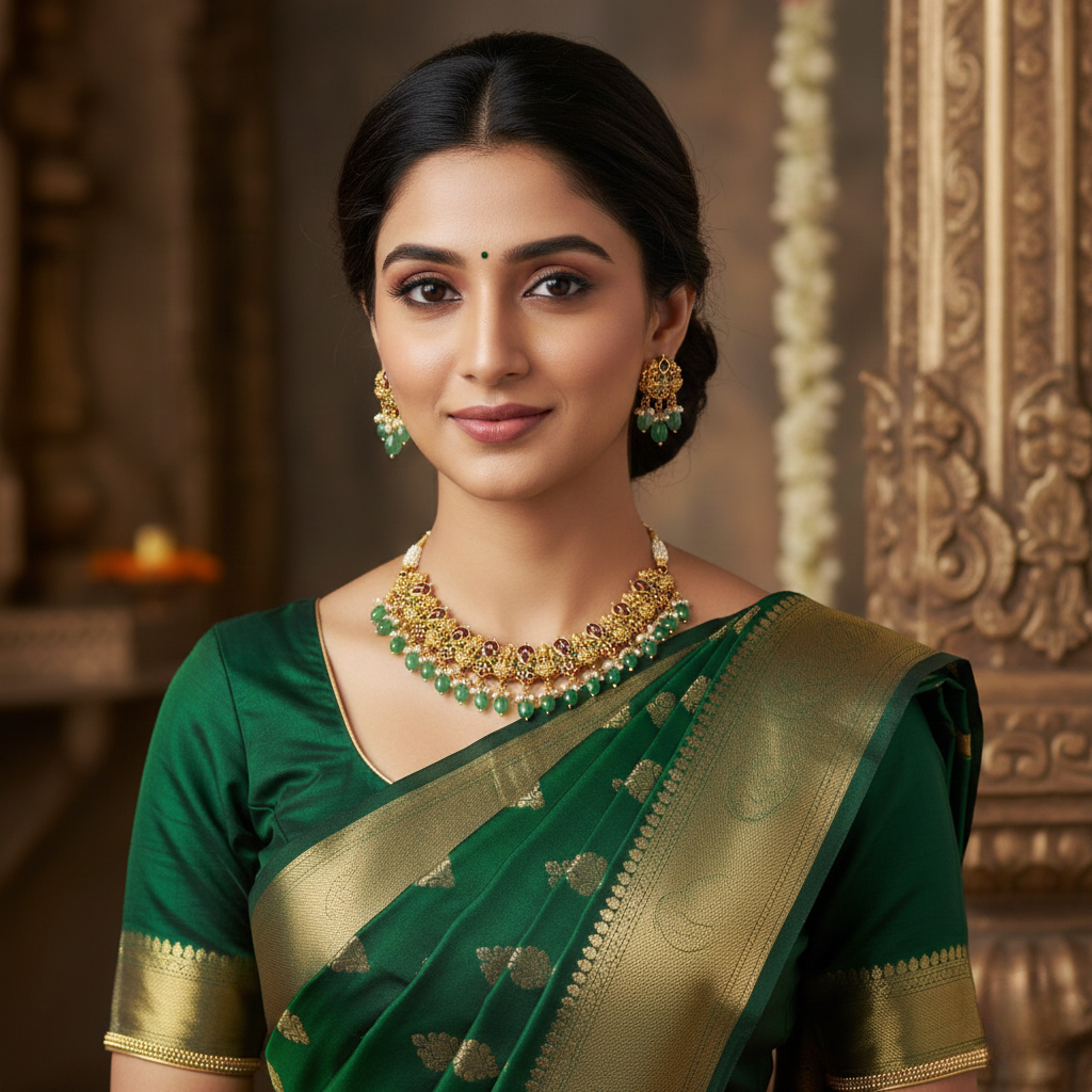 Royal Temple Jewellery Short Necklace Set | Premium Antique Finish : K-1059