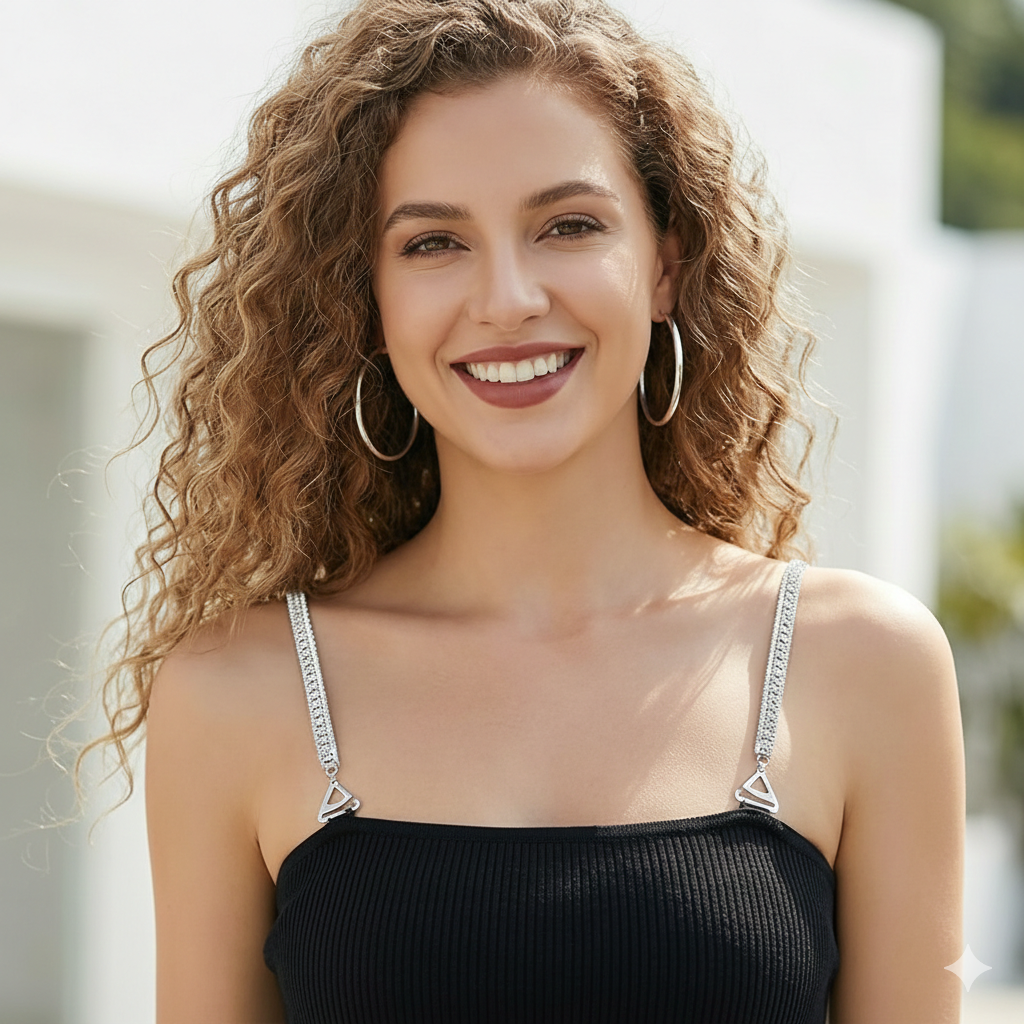 Silver Rhinestone Bra Straps - Sleek Crystal Diamond-Cut Replacement Straps For Women - Decorative Non-Sl : M4SK-CHAIN-STP-SIL