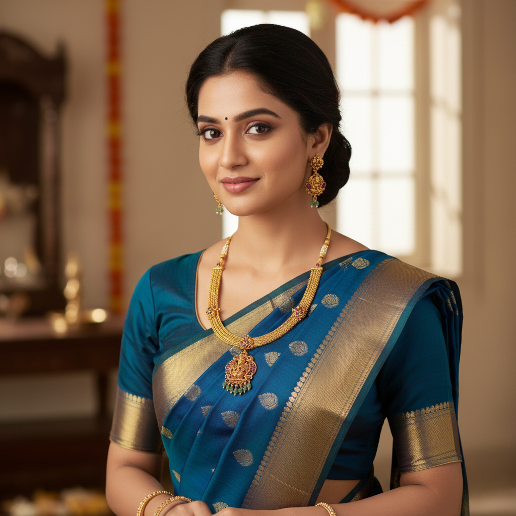 Antique Gold Plated Laxmi Temple Jewellery Short Necklace | Premium Festive Wear : T-30