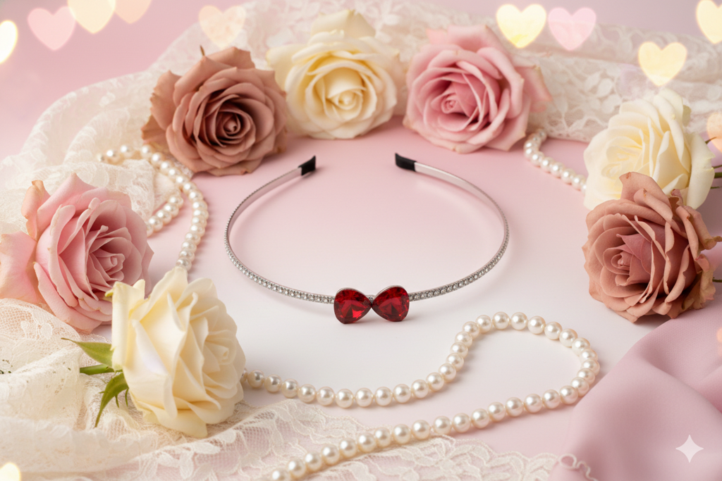Bridal Teardrop Crystal Headband For Women Silver Rhinestone Wedding Tiara Hair Band Elegant Party Wear Desi : M4SK-T-RUBY-RED